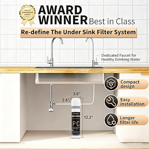 WINGSOL Under Sink Water Filter System with Chrome Faucet, NSF/ANSI 42&53 Anti-Clog Pleated Filter Quick Change EZ Install, Reduce PFAS/Lead/Chlorine/Sediment, Long-Lasting Water Filter