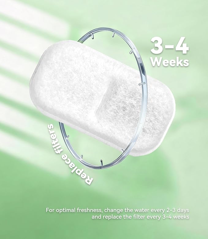Cat Water Fountain Filter Replacement: 8 Carbon Filters & 8 Foam Sponges Kitty Spout Pump Filters for 108Oz/3.2L & 67Oz/2L Stainless Steel Pet Water Dispenser Cat Dog
