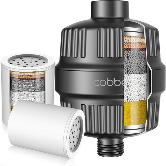 Cobbe 20 Stage Shower Head Filter with KDF-55 for Hard Water, High Output Water Filter with 2 Replaceable Cartridges - Removing Chlorine and Harmful Substance, Matte Black