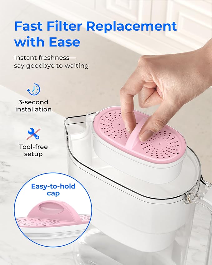 [Original] Waterdrop PF-01MG Magnesium Water Filter Replacement for Waterdrop Pitcher and Dispenser, Reduces Chlorine, Odors, Improved Coffee Taste, Last Up to 2 Months or 100 Gallons, 1 Pack