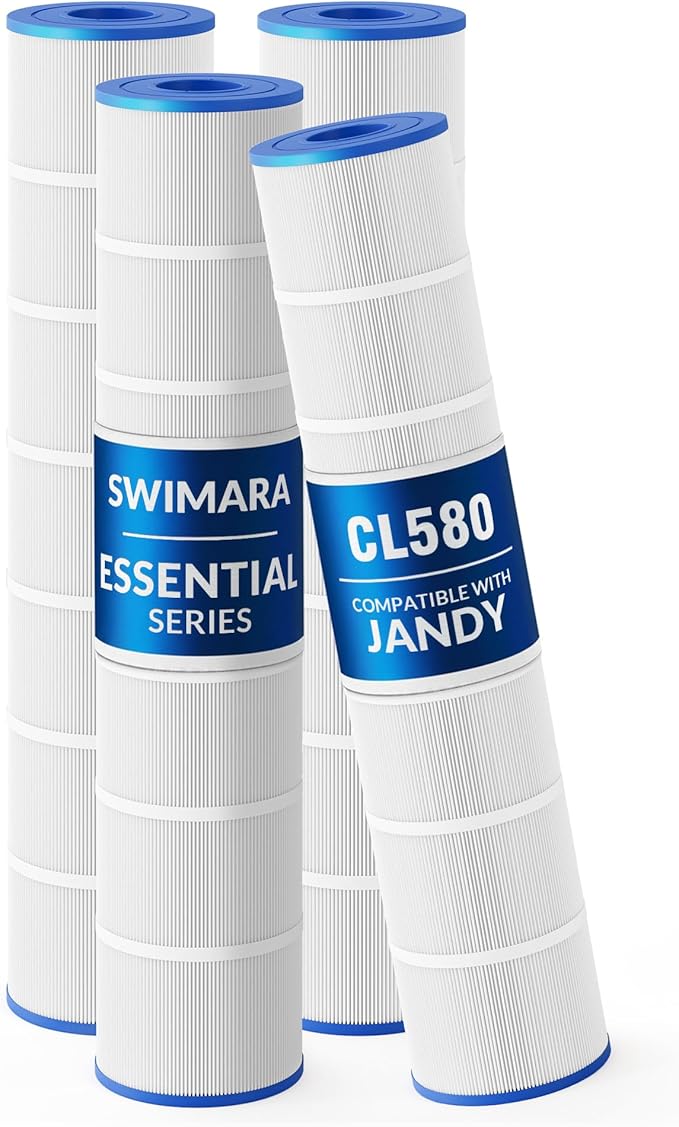 Pool Filter Cartridge for Jandy Systems, Essential Series, CL580 CV580, Replacement for R0357900 PJAN145, Cylindrical Fabric, 580 Sq. Ft., 4-Pack