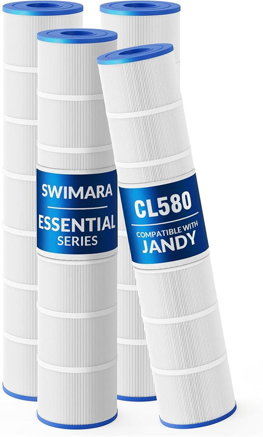 Pool Filter Cartridge for Jandy Systems, Essential Series, CL580 CV580, Replacement for R0357900 PJAN145, Cylindrical Fabric, 580 Sq. Ft., 4-Pack