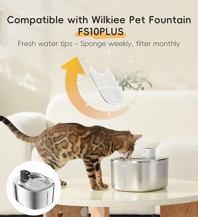 8 Pack Filters Replacement Filter for FS10 Plus Cat Fountain, 6 Layer Filter, Pet Drinking Fountain for 138 fl oz/4.1L FS10 Plus (White, 8 Filters + 32 Sponges & 8 Pump Filters)