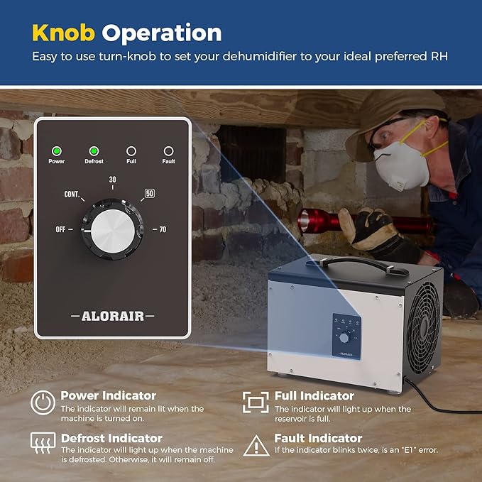 ALORAIR 70 PPD Crawl Space Dehumidifier, Crawlspace Dehumidifiers Commercial Dehu for Home and Basements, Compact, Portable, Auto Defrost, Memory Starting, cETL