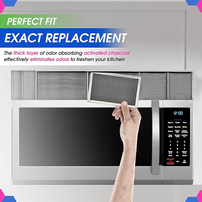 Microwave Filter Replacement 7.68" x 4.85" JX81C WB02X10776 GE Microwave Charcoal Filter - Also Fits LG Kenmore Carbon Filter - Freshens and Filters Kitchen Air in Over the Range Oven Vent Fan 2-Pack