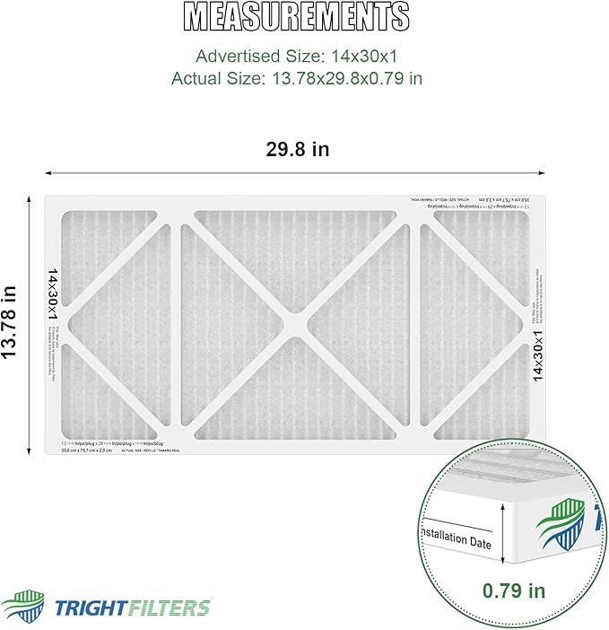 TRIGHTFILTERS 14x30x1 Air Filter 4 Pack, MERV 8 Pleated Dust Defense Air Filters Replacement Air Conditioner HVAC AC Furnace Filter, Durable and Lightweight