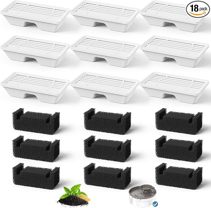 Dog Water Fountain Filter for 170oz/5L Pet Water Dispenser,9 Pack pet Fountain Filter Replacement, Supersuki Multiple Filtration Dog Water Filter Replacement(9 Filters & 9 Sponges)