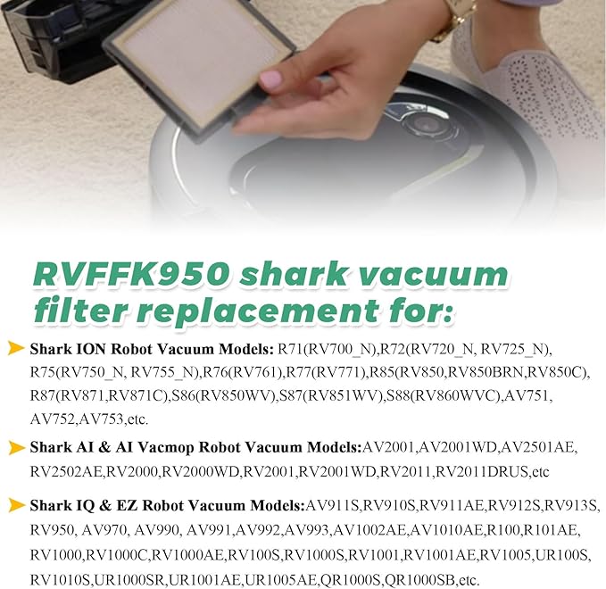 6PACK RVFFK950 Filter for Shark Robot Vacuum Filter Replacement by Techecook - Fit for Shark ION Robot R85 RV850,RV700_N, RV720_N, RV851WV and IQ Robot R101AE, AV970, AV1002AE, AV1010AE UR1005AE