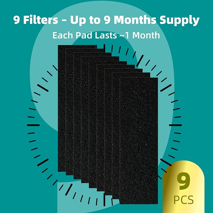 MEDUWEDU 9-Pack 3.6" x 10" Carbon Filter Pads for Automatic & Dome-Style Cat Litter Boxes – Activated Charcoal Liners for Odor Control