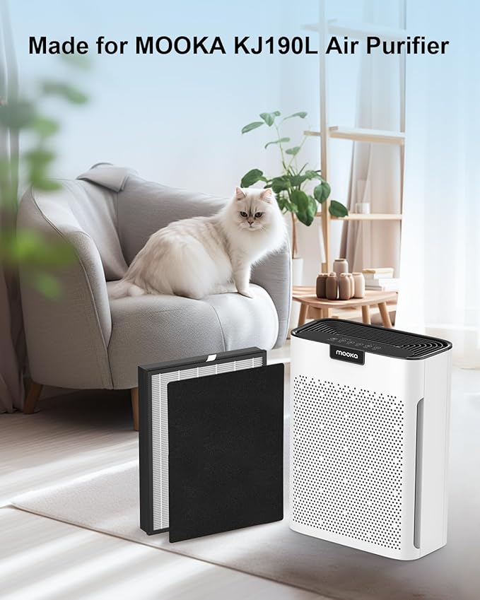 MOOKA Genuine Air Filter Replacement for KJ190L KJ190H Air Purifier, 3-in-1 Washable Pre-Filter for Wildfire, Pet Dander, Smoke, Odor, Dust, 1 PACK