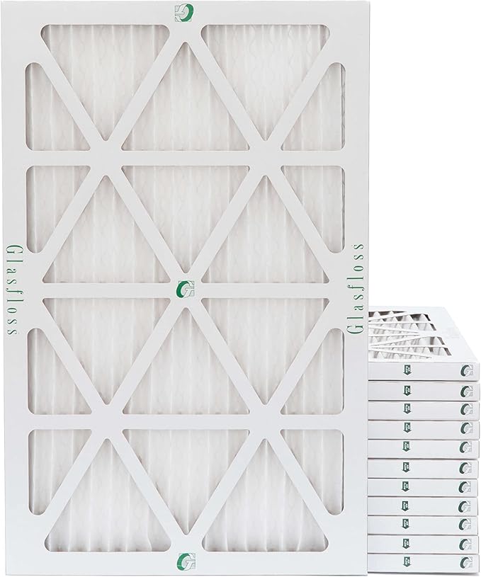 Glasfloss 20x30x1 MERV 10 AC & Furnace Air Filters. Case of 12. Actual Size: 19-5/8 x 29-5/8 x 7/8