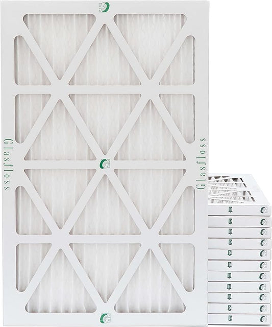 Glasfloss 20x30x1 MERV 10 AC & Furnace Air Filters. Case of 12. Actual Size: 19-5/8 x 29-5/8 x 7/8