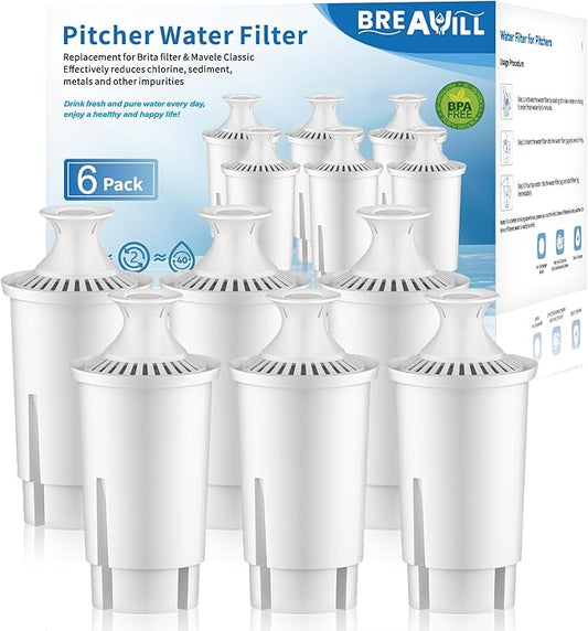 BREAUILL Water Filter Replacement Compatible With Brita® Filter, Classic, OB03, Mavea® 10700, 35557, Water Pitcher Filter by BREAUILL, NSF Certified Pitcher Water Filter (6PCS, Classic Style)