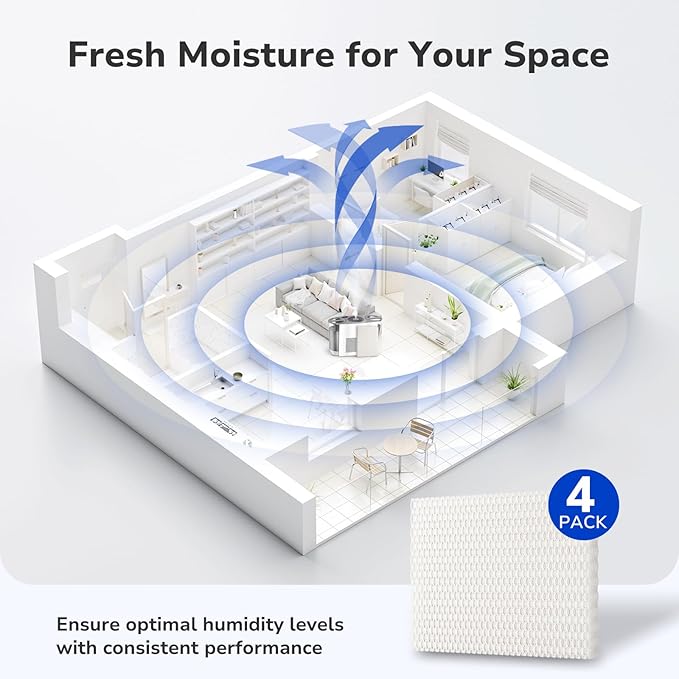 Fil-fresh MD1-0034 Replacement Humidifier Wick, Replacement Filter Compatible with Vornado Evaporative Humidifier Evap40, Evap2, EV100, EV200, EVDC300, EVDC500, High Moisture Output, 4-Pack