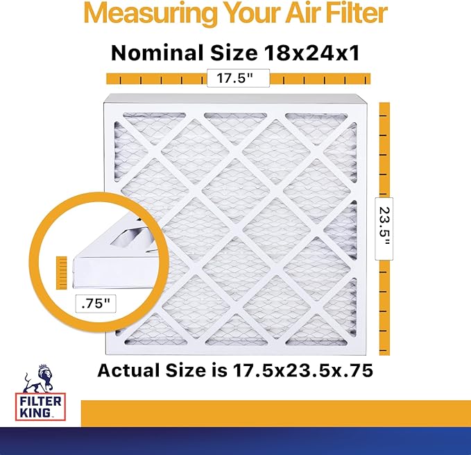 Filter King 18x24x1 Air Filter (MERV 13) (4-Pack) Dust & Allergy Control AC Furnace Filters, MADE IN USA, HVAC, Pleated, Electrostatic (Actual Size: 17.5 x 23.5 x .75)