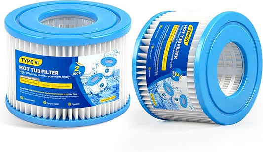 Type VI Hot Tub Filter Cartridges (2Pack) | Spa Filters Replacements for Hot Tub Compatible with Lay-Z-Spa & Coleman SaluSpa 90352E 58323 90427E | Reusable & Superior Filtration Performance