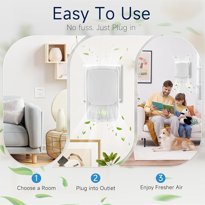 Plug In Air Ionizers - 2 Pack Quiet Negative Ion Air Purifier, Air Fresheners for Home, Bedroom, Office, Kitchen - Portable Air Purifiers Portable Odor Eliminator for Smoke, Dust, Pet Smell