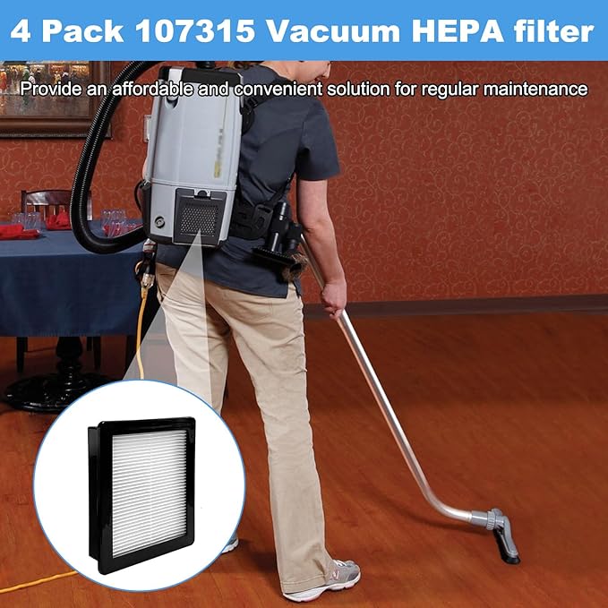 4 PACK 107315 Vacuum Filter for Proteam Super Coach Pro 6, Pro 10, FS 6 & GoFree Flex Pro Backpack Vacuums, Washable & Reusable Filter Vacuum Parts for Proteam
