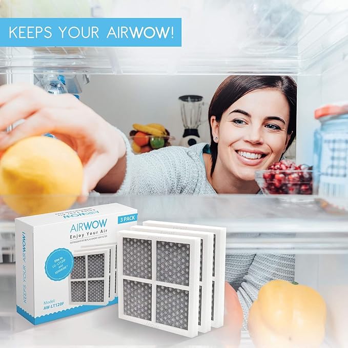 AIRWOW Replacement 3 Pack Air Filter for Refrigerators, Compatible with LG LT120F, ADQ73214404, 469918, Improves Freshness, Air Quality and Odor Control (3, White-Pro)