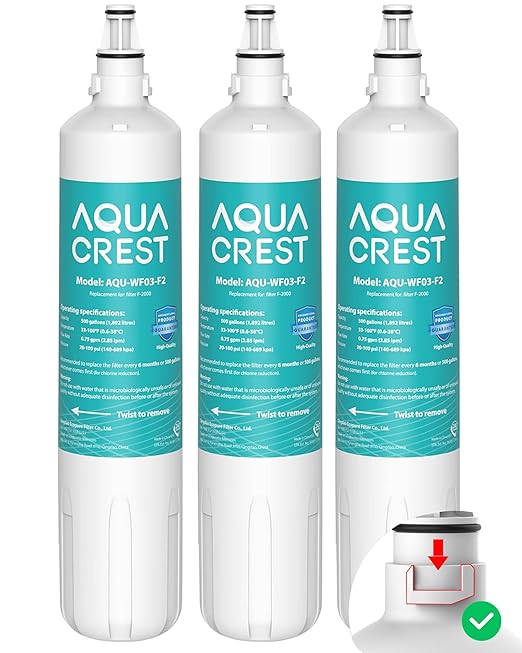 AQUA CREST F-2000 Water Filter, Replacement for InSinkErator® F-1000, F-2000, F-3000, AquaPure AP Easy C-Complete, 500 Gallons, NSF/ANSI 42, 3 Pack