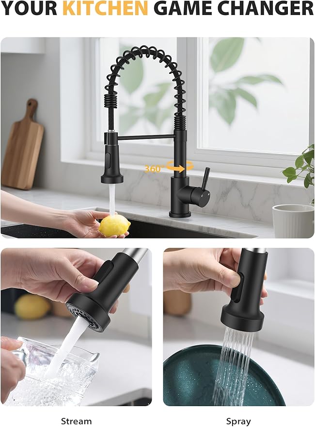 Hiqufet Kitchen Faucet with Pull Down Sprayer, High Arc Single Handle Kitchen Sink Faucet for Pot Filler, Single Hole Single Handle Stainless Steel Bar Sink Faucets