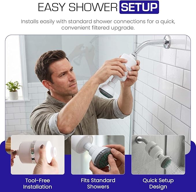 Crystal Quest Shower Filter with Head, Shower Head Filter for Hard Water, Shower Water Filter Removes Chlorine, chloramines & VOCs, Filter Shower Head, Improves Skin & Hair, Long-Lasting - White