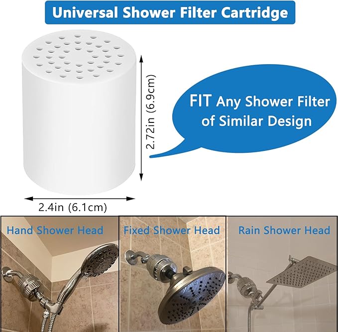 25 Stage Shower Filter Replacement Cartridge, 2 Pack Universal Cartridges for Hard Water – Removes Chlorine, Heavy Metals, Iron & Sediments, Fit Any Similar Design Shower Water Filter