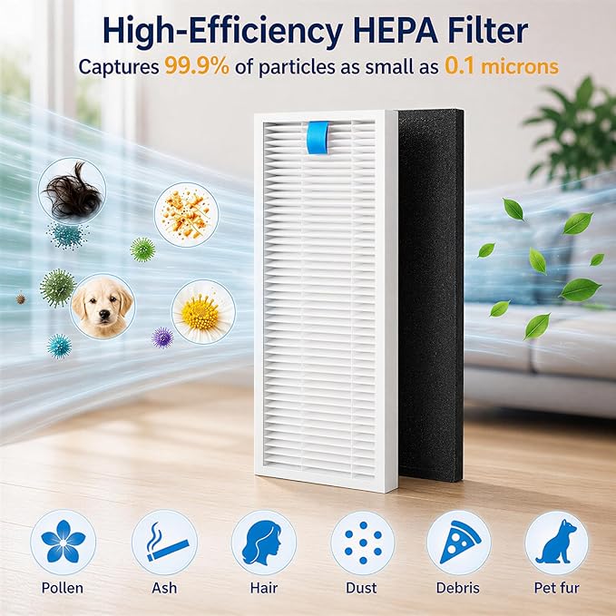 20-Piece L9000 Replacement Parts Compatible with Tikom L9000, L8000, Lubluelu SL60D, Laresar L6 Nex, Honiture Q6 SE Robot Vacuum Accessories, 2 Main Brushes, 6 Side Brushes, 6 HEPA Filters, 6 Mop Pads