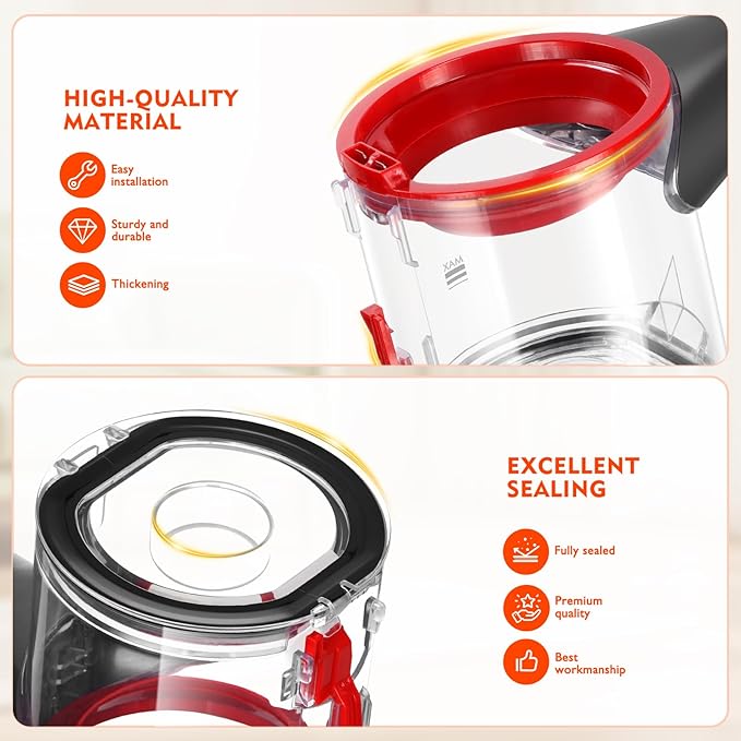 Upgraded V7 V8 Replacement Dust Bin Compatible with Dyson V7 V8 SV10 SV11 Vacuum Cleaner Canister, V7 V8 Dust Bucket Container with Filter Replacement Attachments for Dustbin Part No.967699-01