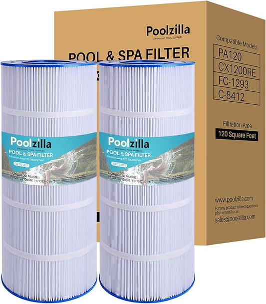 Poolzilla [2 Pack Pool Filter Cartridge, Compatible with PA120, CX1200RE, C1200, Unicel C-8412, Filbur FC-1293, Waterway Clearwater II, Pro Clean 125, 817-0125N [L x OD: 23.25" x 8.94'']