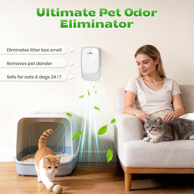 Plug in Negative Ion Air Purifier, Pet Odor Eliminator for Dogs/Cats