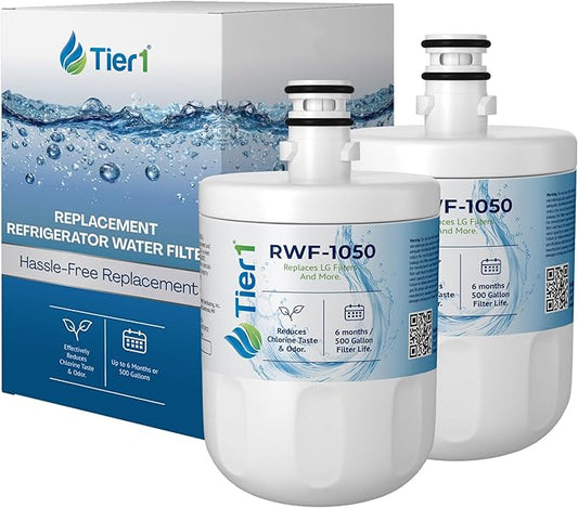 Tier1 RWF1050 5231JA2002A Refrigerator Water Filter | Replacement for LG LT500P & Kenmore 9890 Fridge Filter - Up to 12 Months Supply | Easy Install | Odor Control | Enjoy Great Tasting Water (2-pk)