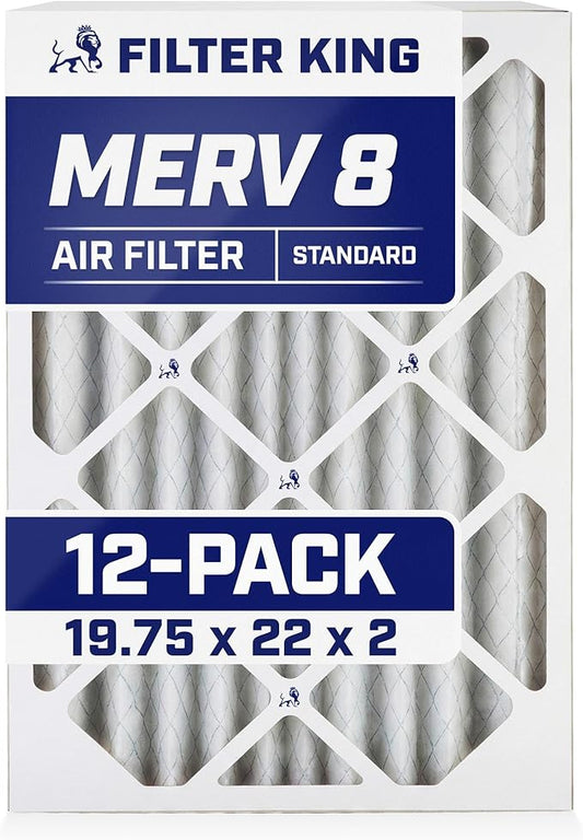 Filter King 19.75x22x2a Air Filter | 12-PACK | MERV 8 HVAC Pleated A/C Furnace Filters | MADE IN USA | Actual Size: 19.75 x 22 x 1.75"