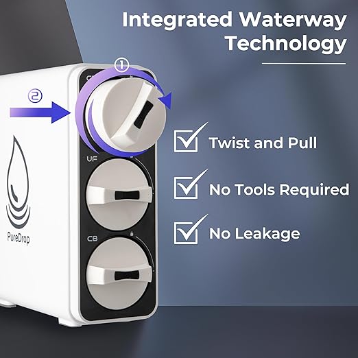 PureDrop PDR-3CUW 0.01μm Ultra-Filtration Under Sink Water Filter System, SGS-Tested Tankless 3-Stage Compact Undersink Water Filtration with Faucet, Removes Chlorine, Bad Taste & Odor, No Waste Water