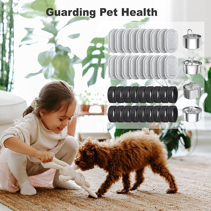 Cat Water Fountain Filters, 36 Pack Replacement Filters for 108oz/3.2L& 67oz/2L Stainless Steel Dog Water Fountain