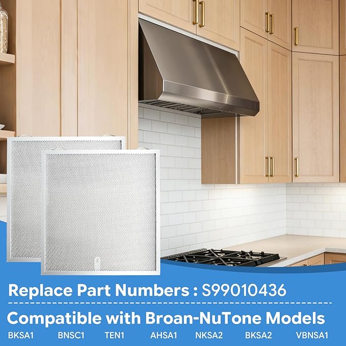 2 PCS 12-7/8 X 13-3/4 X 3/8 Inches Aluminum Mesh Range Hood Grease Filter Compatible with Broan-NuTone Range Hood BKSA1 BNSC1 TEN1 AHSA1 NKSA2 BKSA2 VBNSA1 Replace#: S99010436