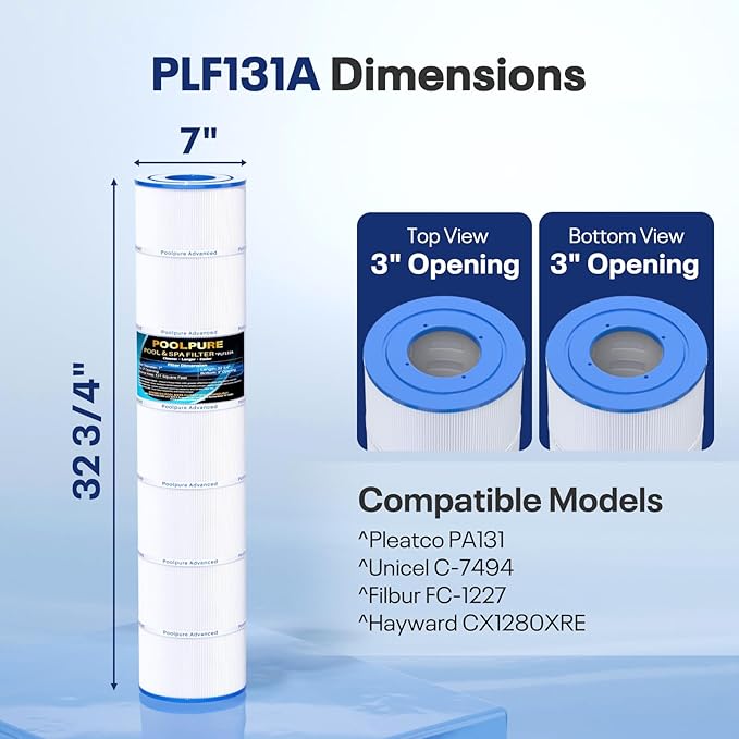 POOLPURE C5030 Pool Filters Compatible with Hayward CX1280XRE, SwimClear C5025, C5030, C5020, Pleatco PA131-PAK4, Ultral-A2, Unicel C-7494, Filbur FC-1227, FC-6435, 4 X 131 sq. ft.