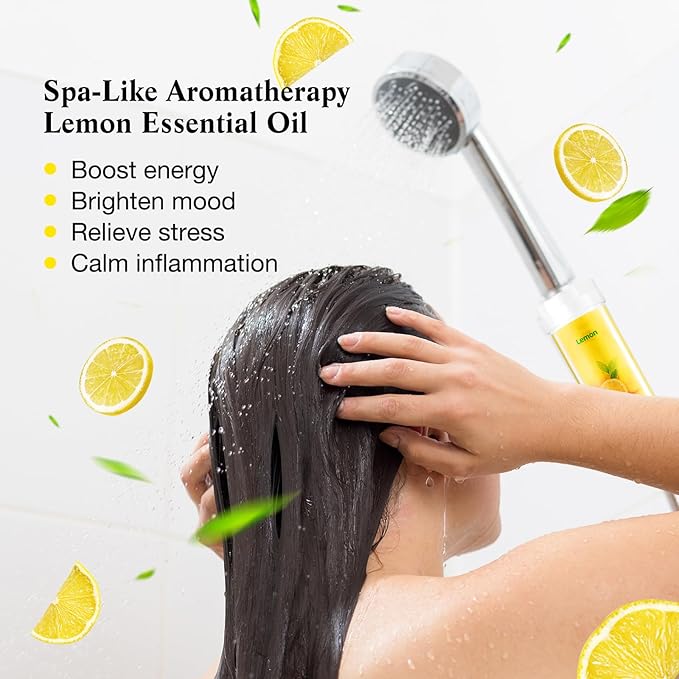 Vitamin C Shower Filter for Hard Water, Shower Head Filter to Chlorine Fluoride Sediment, Water Purifying Filtered Shower Head with Beads, Helps Dry Skin & Hair Loss, Easy Installation (Lemon)
