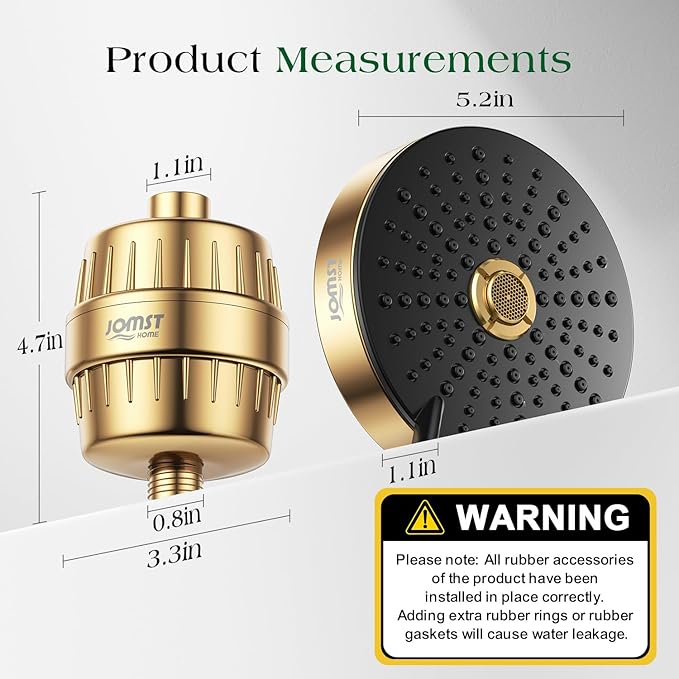 Filtered Shower Head COMBO – for Healthier Skin & Hair | 3 Mode High Pressure Shower Heads with 25-Stage Filtration | Removes 99.947% Chlorine & Heavy Metals | Shower Head ith Filters Set- Golden