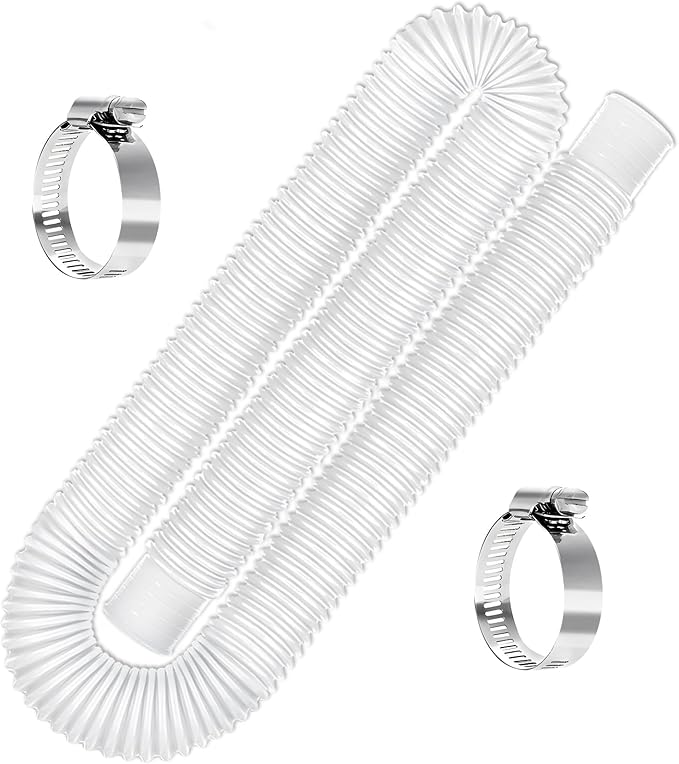 Replacement 1.25 Pool Hoses for Above Ground Pools, 1 1/4" x 59" Long, 1 Pack with 2 Metal Clamps (White)
