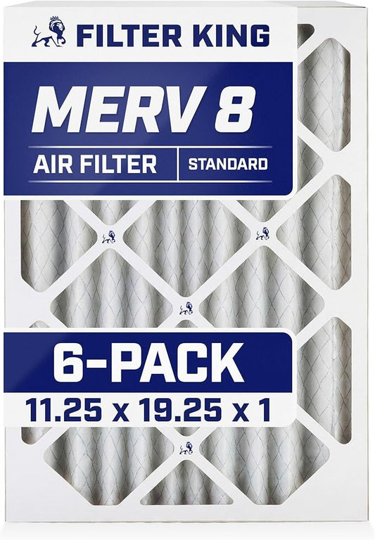 Filter King 11.25x19.25x1 Air Filter (MERV 8) (6-Pack) Dust & Allergy Control AC Furnace Filters, MADE IN USA, HVAC, Pleated, Electrostatic (Actual Size: 11.25 x 19.25 x .75)