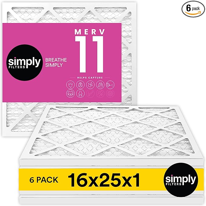 Simply 16x25x1 Air Filter, Merv 11, MPR 1000, 6 Pack, Furnace Air Filter for HVAC (Actual Size: 15.75"x24.75"x0.75") DUST, Pet, & Allergy Control