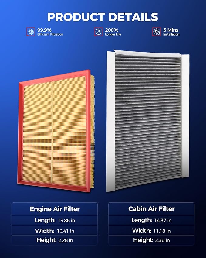 KAX Engine & Cabin Air Filter Kit, Replacement for Mercedes-Benz Sprinter 2500 2010-2018, Sprinter 3500, Freightliner Sprinter, Sprinter 3500, Dodge Sprinter 2500, Replace# CA10330 CF10436