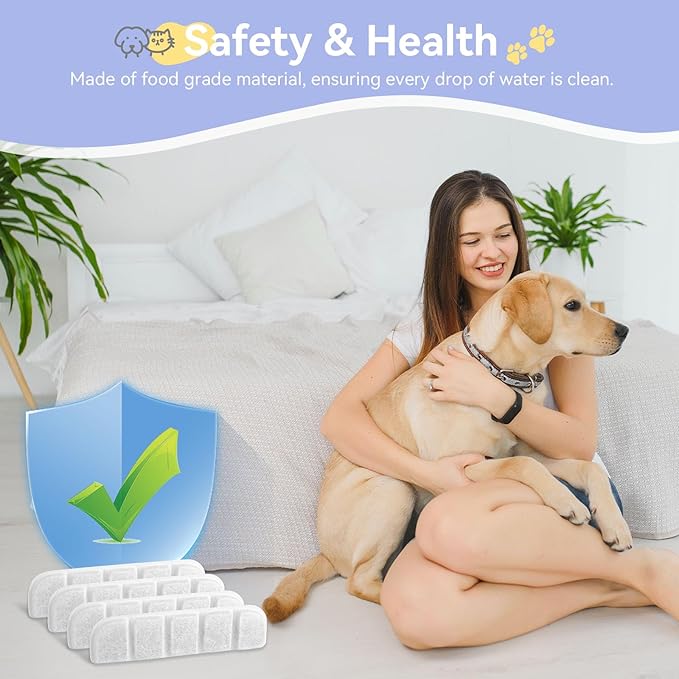 24 Pack Replacement Filter for SIBAYS & Kastty 355oz / 2.8Gal / 10.5L Large Dog Water Fountain(FS70), 12 PCS Coconut Shell Activated Carbon Pet Water Fountain Filters with 12 Pack Sponges(P/N:L07)