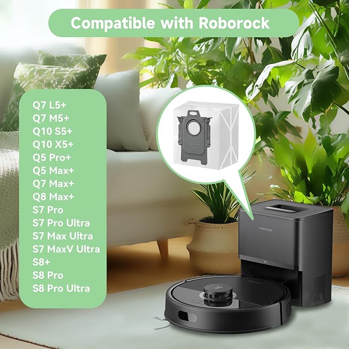 WAIKAS 14 Pack Vacuum Bags for Roborock Q5 Max+, Q5 Pro+, Q5+, Q8 Max+, Q8+, Q8 Max Plus, S7 MaxV Ultra, S7 Pro Ultra, S8+, S8 Pro Ultra, Q5DuoRoller+ Plus, Q7 M5, Q10 S5, Q10X5, Robot Vacuum Dust Bag