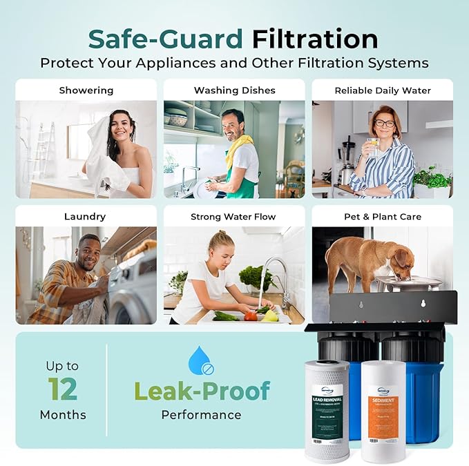 iSpring WGB21B-CPB 2-Stage Whole House Water Filtration System Reduces Cadmium, Mercury, Sediments, Chlorine, and up to 99% Lead, 1" Inlet/Outlet Ports