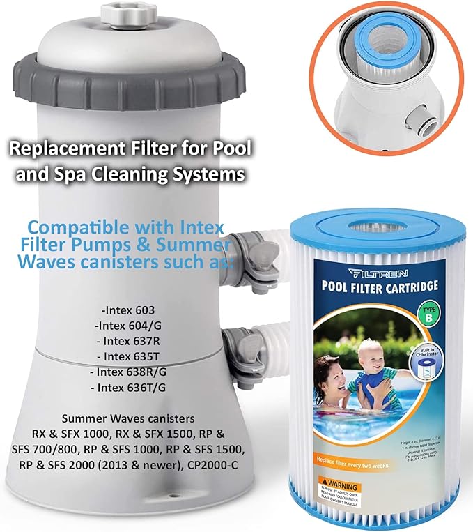 Type B Pool Filter Replacement Cartridges for Jacuzzi, Whirlpool, Hot Tub, Swimming Pool, Spa, Compatible with INTEX 2500 GPH Filter Pump-4 Pack