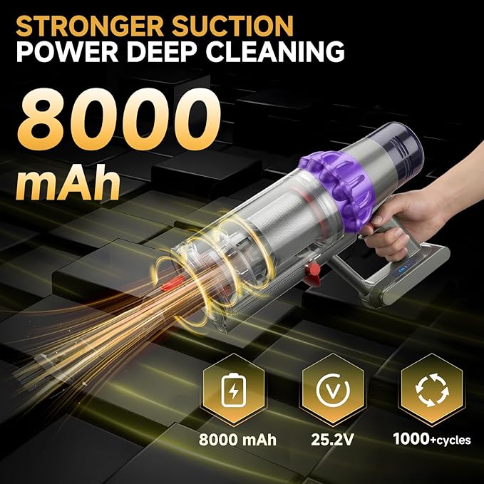 Upgraded 8000mAh 25.2V Li-ion V10/SV12 Battery Replacement Compatible with Dyson V10 Animal/Absolute/Motorhead/Cyclone Series Cordless Vacuum Cleaner, Includes 2 Filters (Not for V8/SV10)