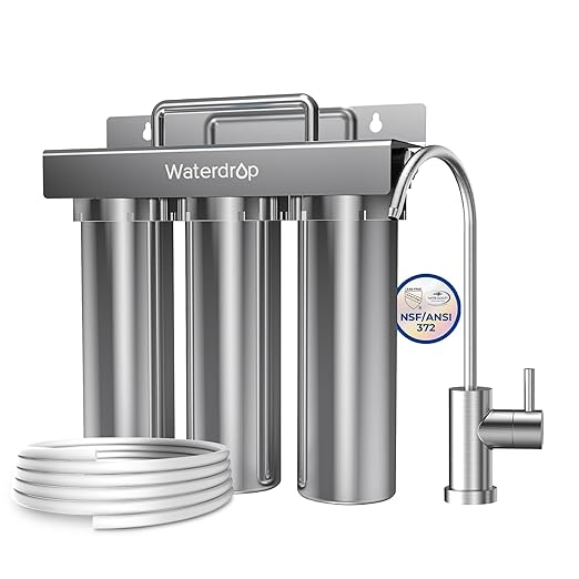 Waterdrop TST-B 0.01 Micron Ultra Filtration Under Sink Water Filter, 3-Stage Stainless Steel Under Sink Water Filtration System with Dedicated Faucet, Removes Chlorine, Taste&Odor (Drilling Required)