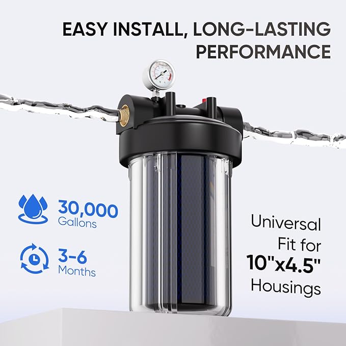 PUREPLUS 5 Micron 10" x 4.5" Whole House PFAS Removal Replacement Water Filter, Coconut Shell Activated Carbon Filter, Compatible with WFHDC8001, GXWH40L, GXWH35F, CB-BB-10, CTO10BB, 1 PACK